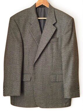 VINTAGE Shipley Houndstooth Wool Blazer 42S Green Tweed Dark Academia